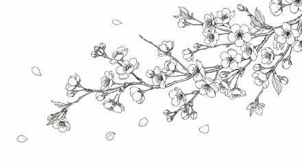 Delicate cherry blossom branch with falling petals captures serene spring beauty and natural elegance.