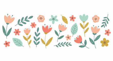 Charming hand-drawn floral elements bring vibrant spring joy to any design project