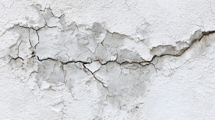 Obraz premium Cracked and weathered white wall texture showing age and damage