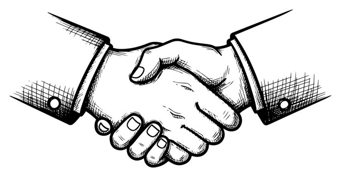 Business Partnership Handshake in a Vintage Sketch Style