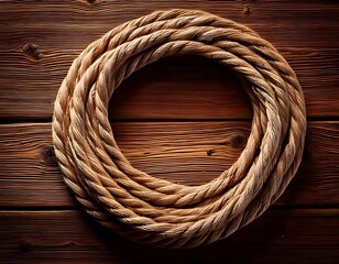 Rustic rope circle on wooden planks