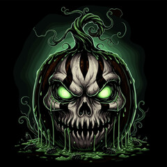 Halloween Creepy Pumpkin Skull Vector