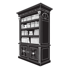 Black bookshelf Silhouette Vector, High Quality Illustration on White Background