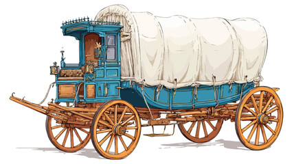 Vintage Horse Drawn Carriage Cartoon Illustration with White Background