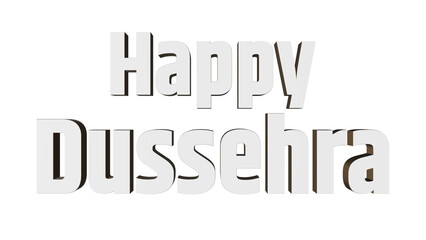 Happy Dussehra festival greeting in glossy white 3D text style on isolated transparent background, Vijayadashami wishes, Hindu cultural festival celebration