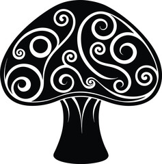Mushroom vector Silhouette illustration decorative swirl in mushroom cap