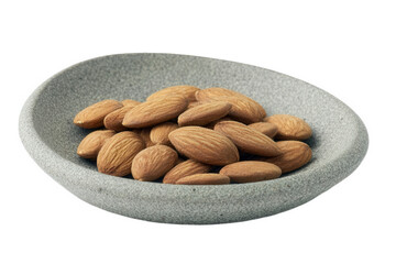 almonds on a white plate on white background