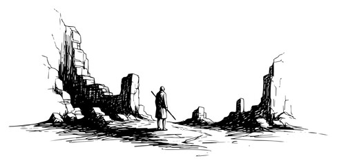 Post Apocalyptic Landscape with Lone Wanderer Sketch © Mago