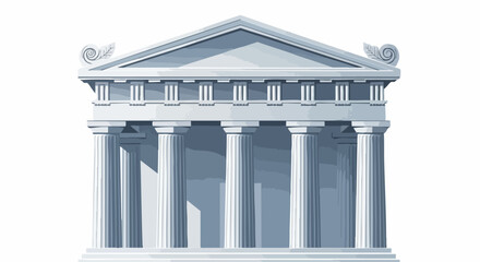 Obraz premium Illustration of a classical Greek temple facade with columns, pediment, and architectural details against a white background.