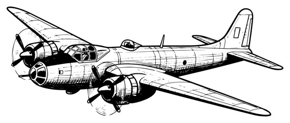 Vintage World War II Bomber Airplane Sketch © Mago