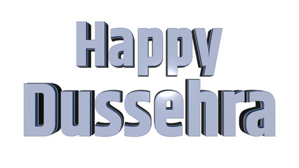 Happy Dussehra festival greeting in shiny metallic 3D text style on isolated transparent background, Vijayadashami wishes, Hindu festival celebration