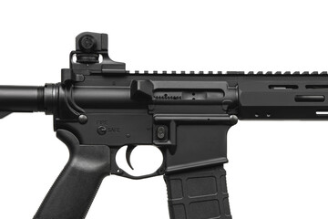 Close-up of a tactical rifle's receiver