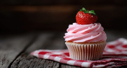 Pink cupcake with strawberry