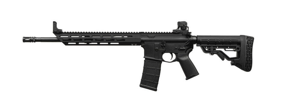 Black tactical rifle on a white background