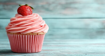 Pink cupcake with strawberry (1)