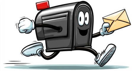 Cartoon mailbox running with letter