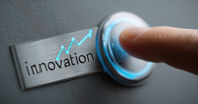 Finger Activating Innovation Button Symbolizing Business Growth and New Ideas.