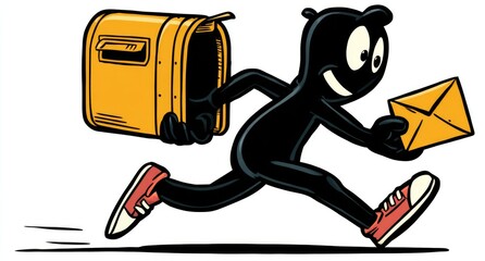 Animated black figure runs with yellow mailbox and letter