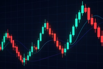 Abstract Financial Chart with Green and Red Candlestick Patterns on Dark Background