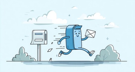 Cartoon mailbox runs with mail