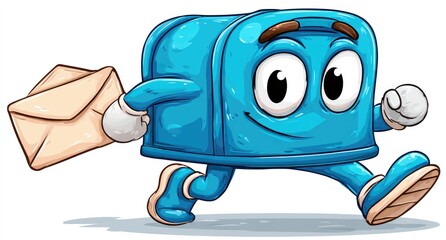 Cartoon mailbox character running with envelope