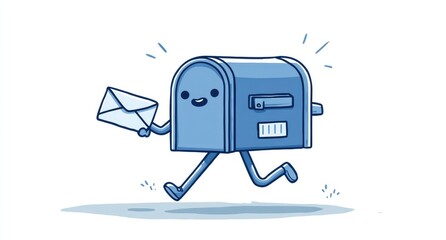 Cute mailbox character running with an envelope