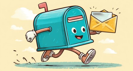 Animated mailbox runs with letter
