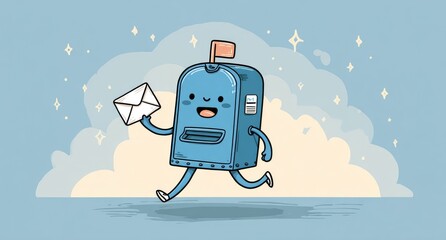 Cute mailbox character running with letter (1)