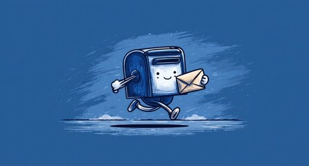 Cartoon mailbox runs with letter