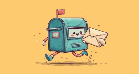 Cute mailbox character running with letter (2)