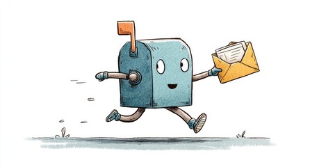 Animated mailbox character running with letter
