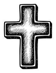 Christian Cross Hand Drawn Religious Symbol black shape vector laser cutting engraving monochrome print