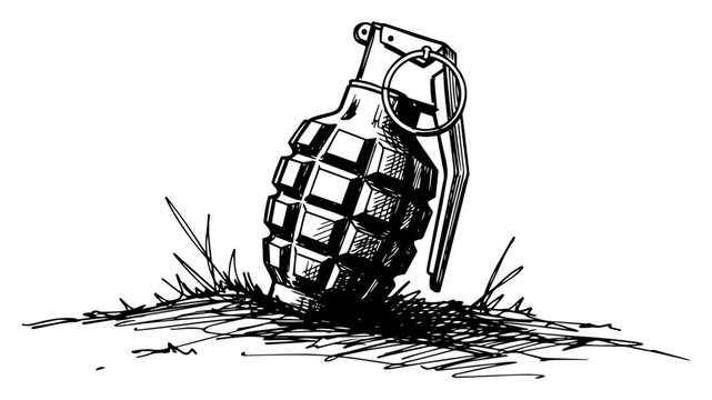 Hand Drawn Sketch of a Military Hand Grenade black shape vector laser cutting engraving monochrome print