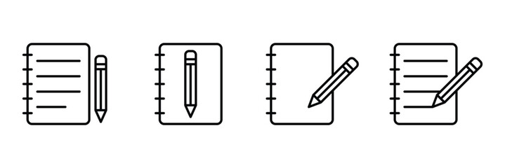 notepad and pencil icon . Writing icon collection. Web design, apps.  Registration form icon vector solid logo illustration. eps 10