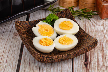 Boiled chicken eggs with bright yolk