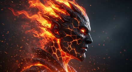 Fiery Elemental Being with Glowing Eyes and Burning Aura