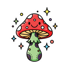 A cute mushroom cartoon character with stars isolated on white background