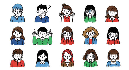 Sad People Expressions Set  Crying Worrying Frustrated Faces Cartoon Characters Vector Illustration