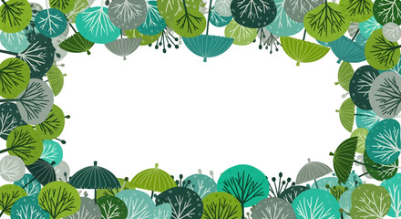 Whimsical Forest Trees and Foliage Frame with Blank Space for Text or Design Elements