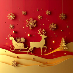Fototapeta premium Festive christmas background with reindeer and sleigh greeting card invitation design warm holiday environment artistic viewpoint