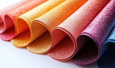 Colorful rolled glitter fabric swatches