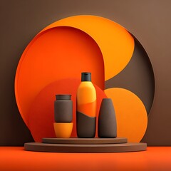 Orange brown abstract background with cosmetic bottles image