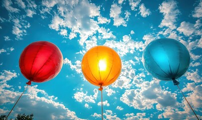 Colorful balloons against a vibrant sky