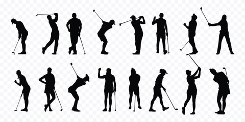  golfers silhouette collection. Golf Player set. People playing golf in trendy flat style isolated on white background, symbol for your website design, logo, app . eps 10