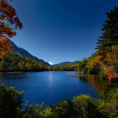 Scenic autumn landscape with lake and forest