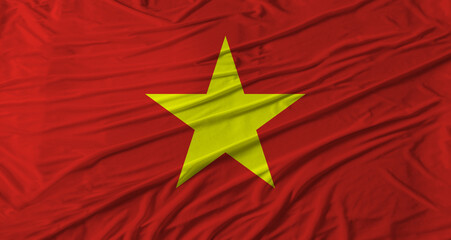 Vietnamese flag waving. Flag of Vietnam with cloth texture