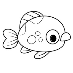 Cute Sea fish black doodle outline.