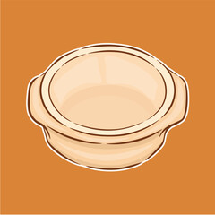 Illustration of a casserole pan made of ceramic or clay cute and cartoonish japanese style