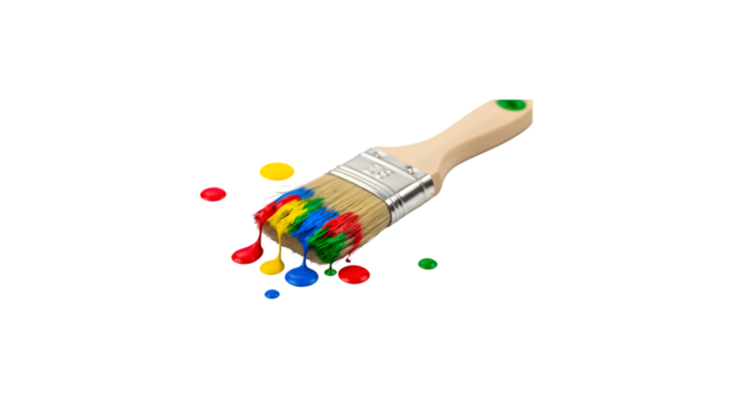 A vibrant paintbrush with colorful paint isolated on transparent background, perfect for art projects, creative endeavors, and adding a splash of color to any design
