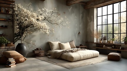 Stylish interior decorated with blossom art high resolution picture